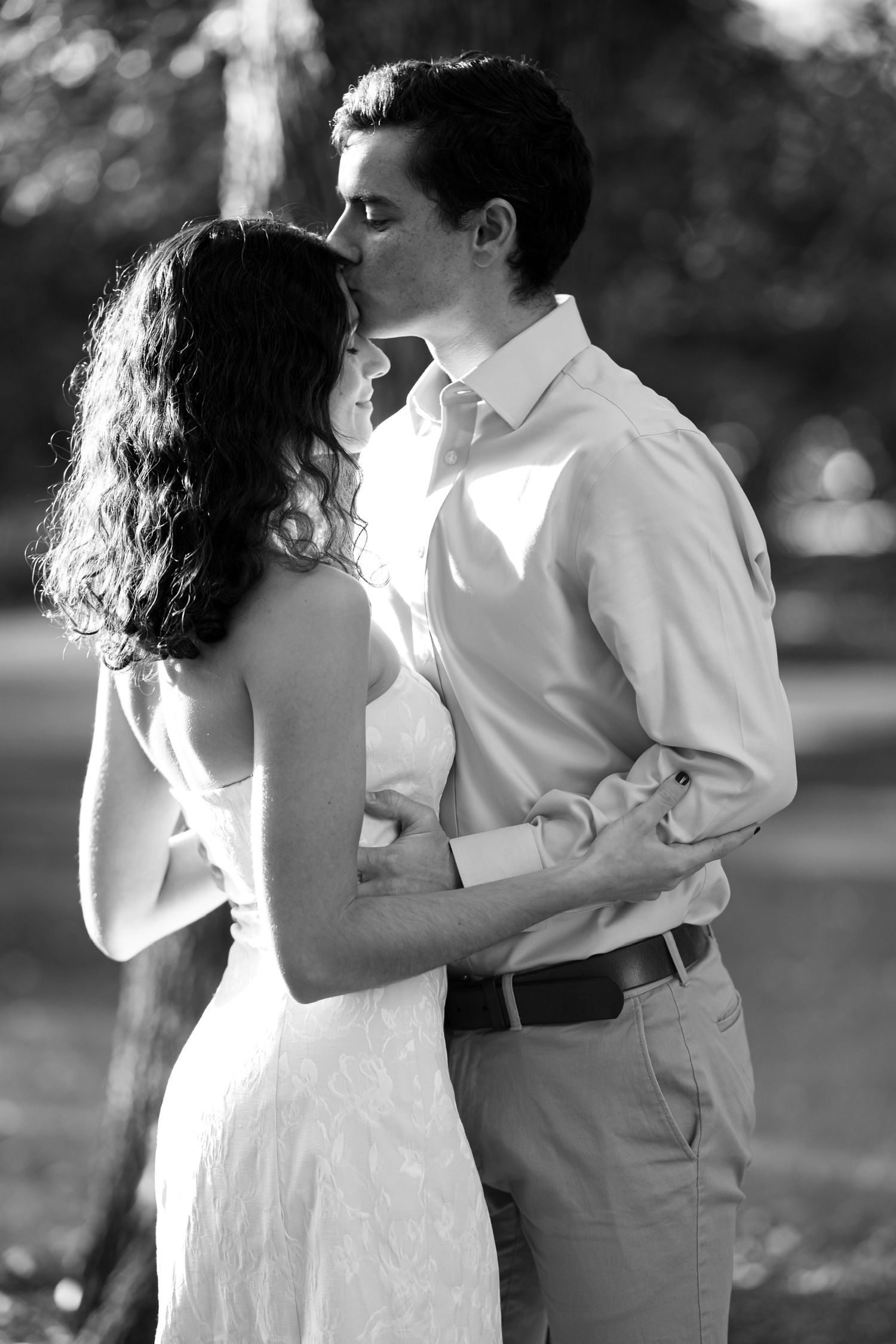 A black and white series of romantic engagement photos in Boston, Massachusetts.