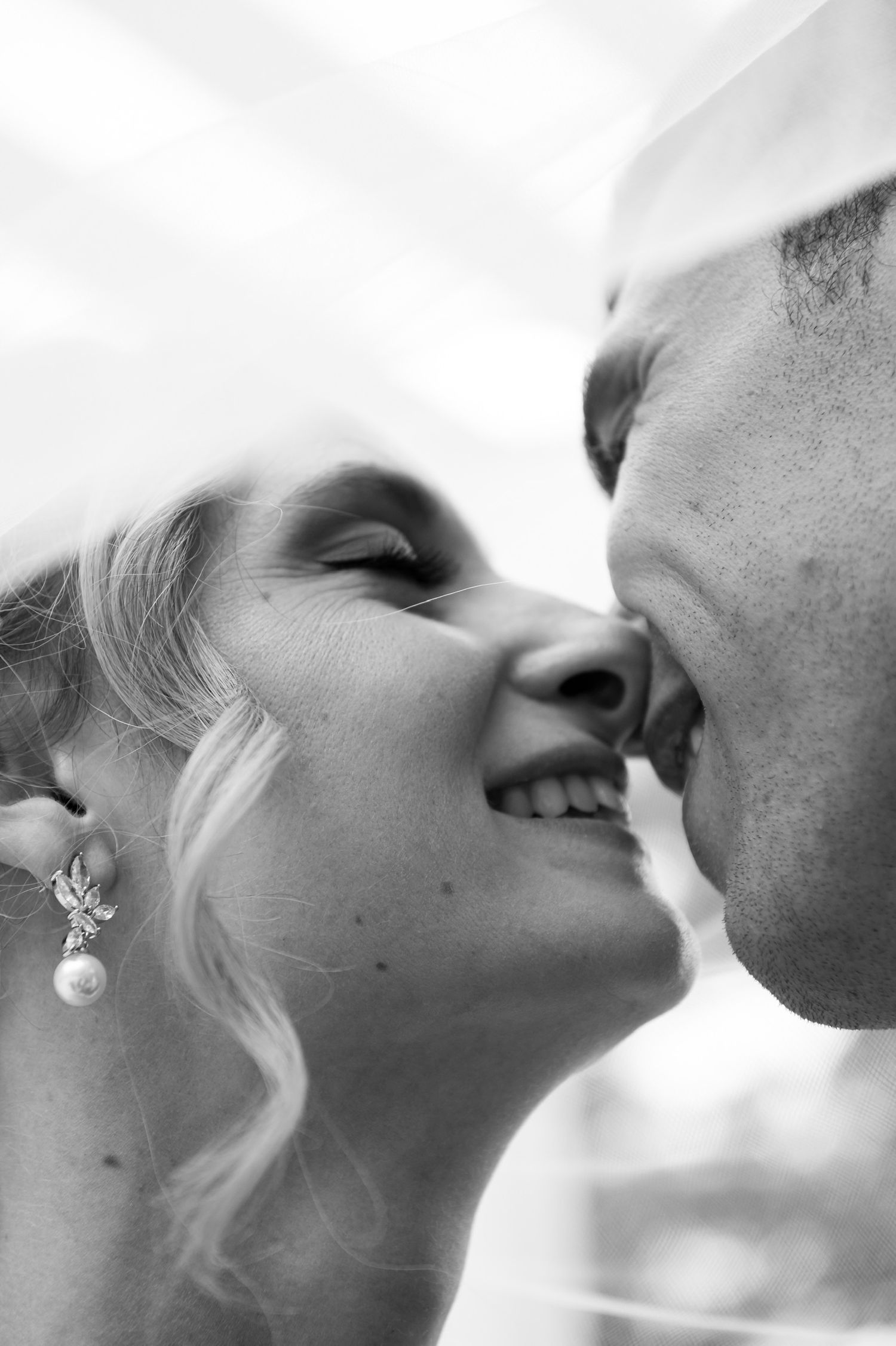 Romantic black and white close-up sequence of a tender moment.