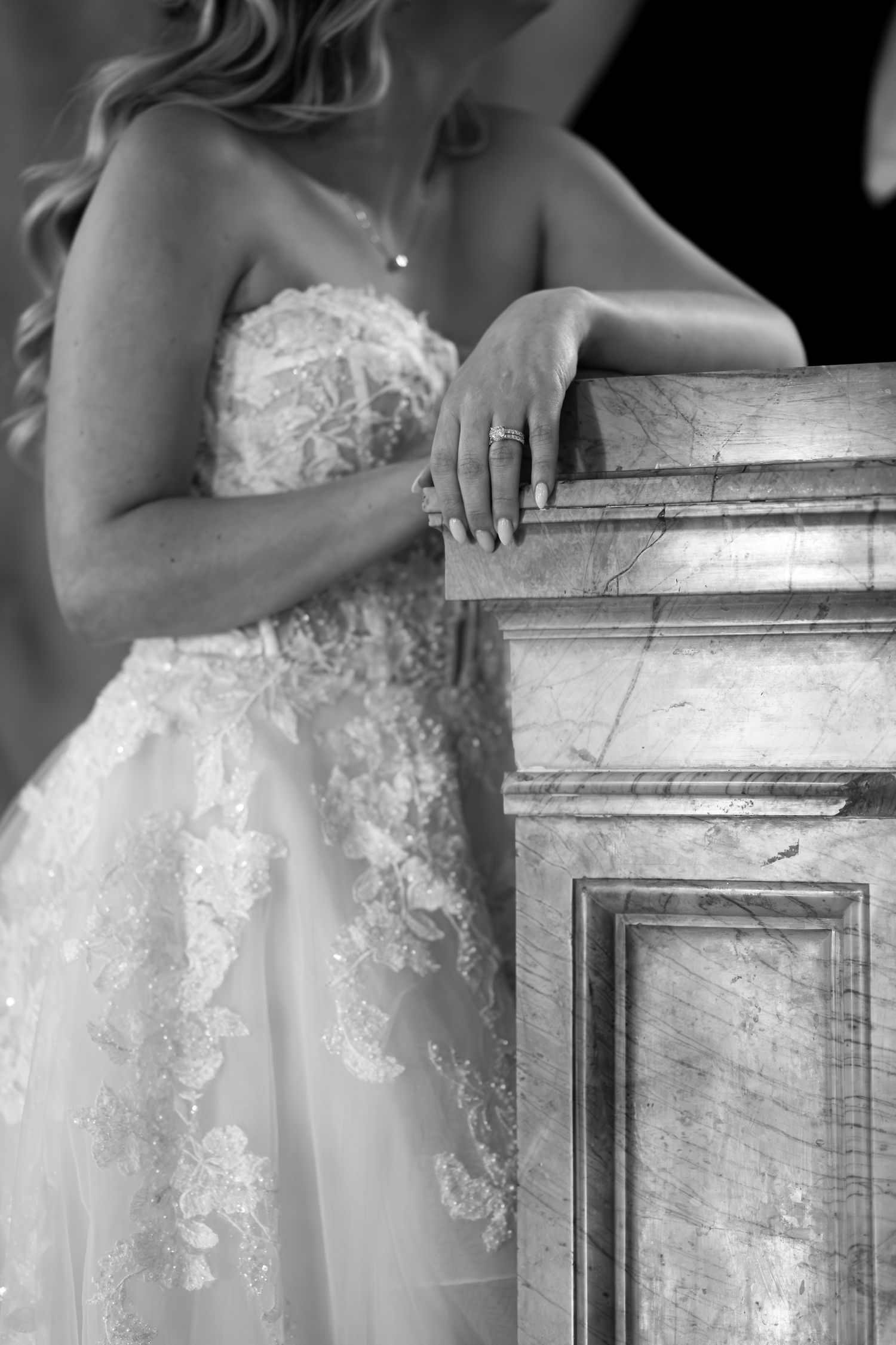 Close-up details of wedding couple for their New York castle wedding.