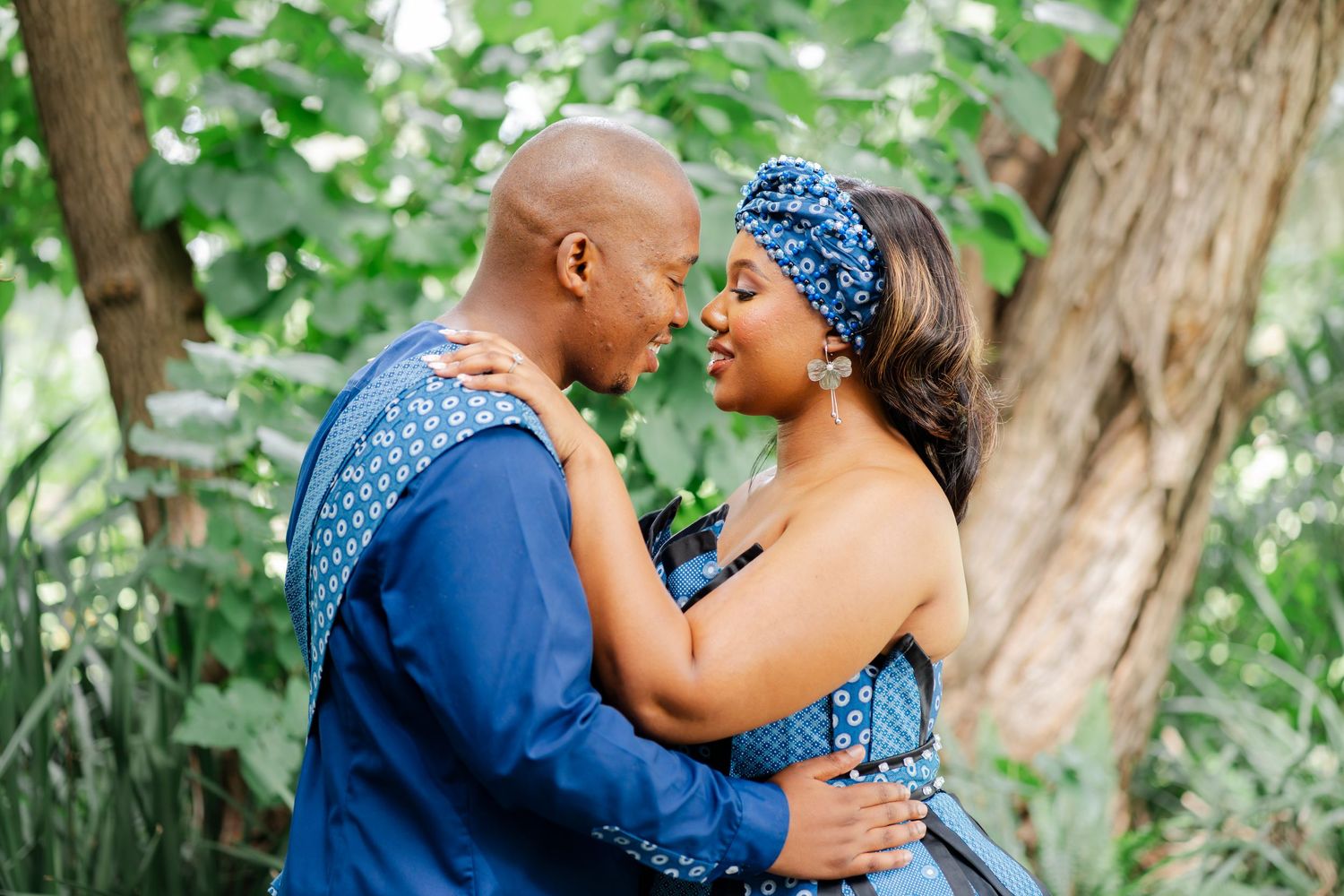 Bride and groom in an intimate embrace, foreheads touching, at their Gauteng wedding