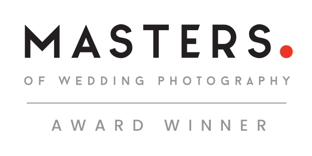 Masters of Wedding Photography award winner logo in black and red text.