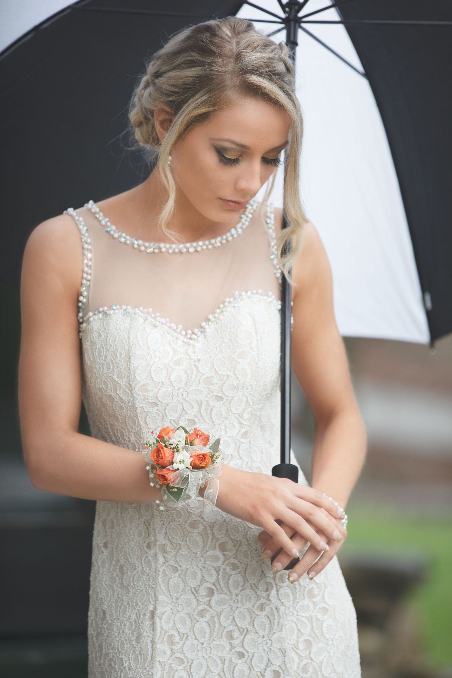 Prom in the rain portrait