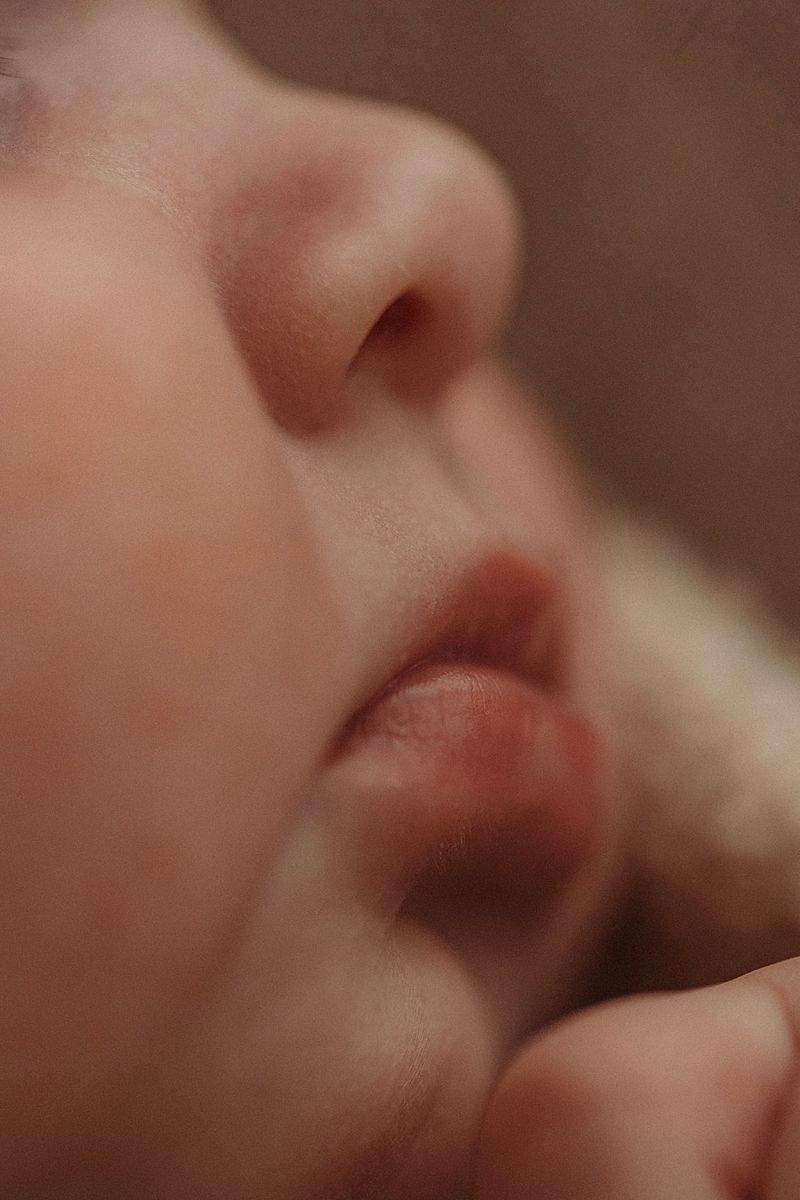Macro close-up of a sleeping baby’s soft lips photographed during a family session near the Surf Coast