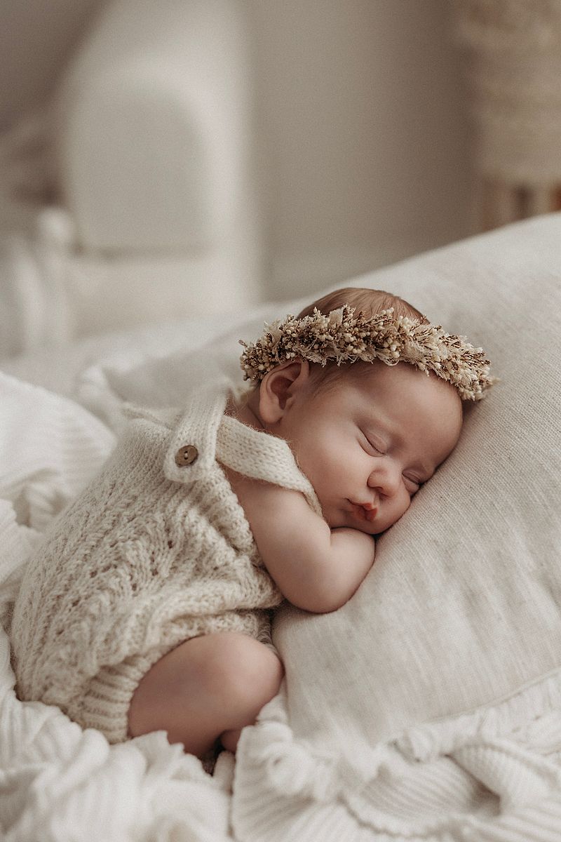 newborn baby girl sleeping in Armstrong creek studio for newborn session