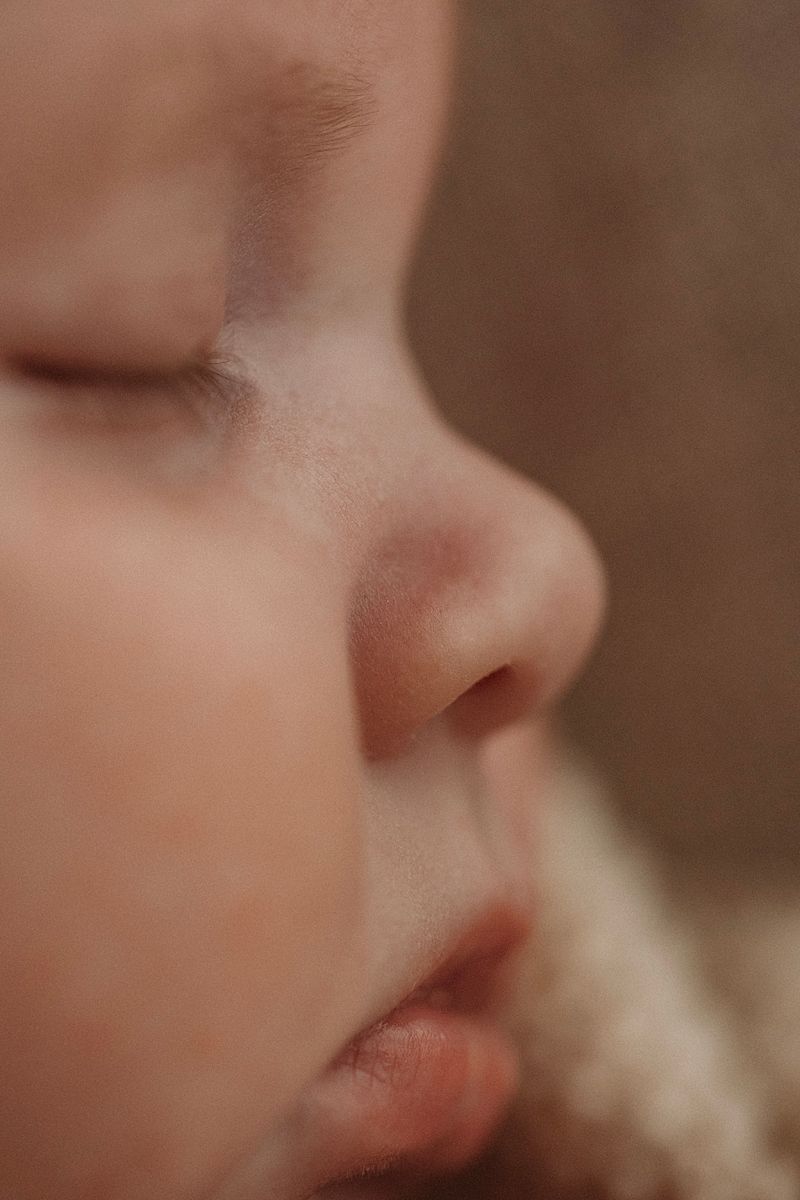 Detailed macro photograph of a baby’s tiny nose captured during a Geelong family photography session.