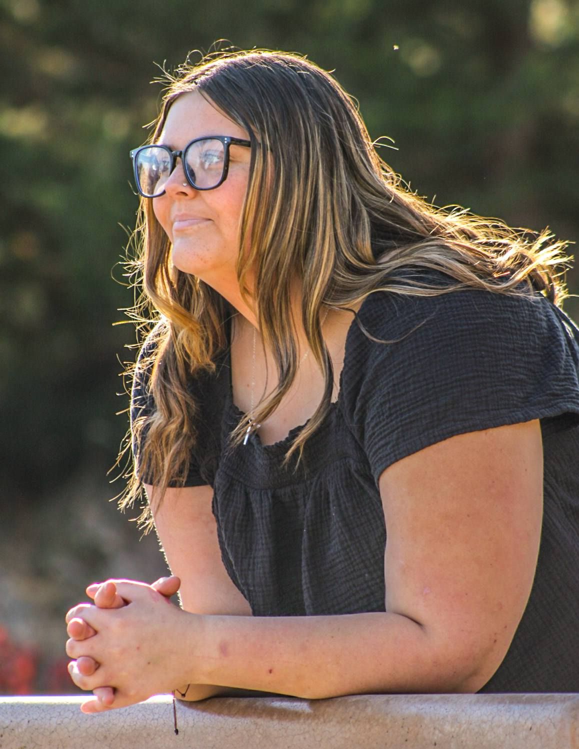 Senior portrait of female on bridge, Trinity Heights, Sioux City, Iowa