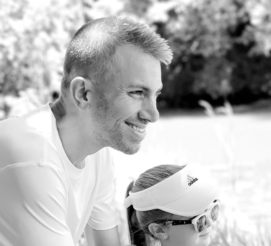 Father and daughter posing by water at Bacon Creek Park, Sioux City, Iowa