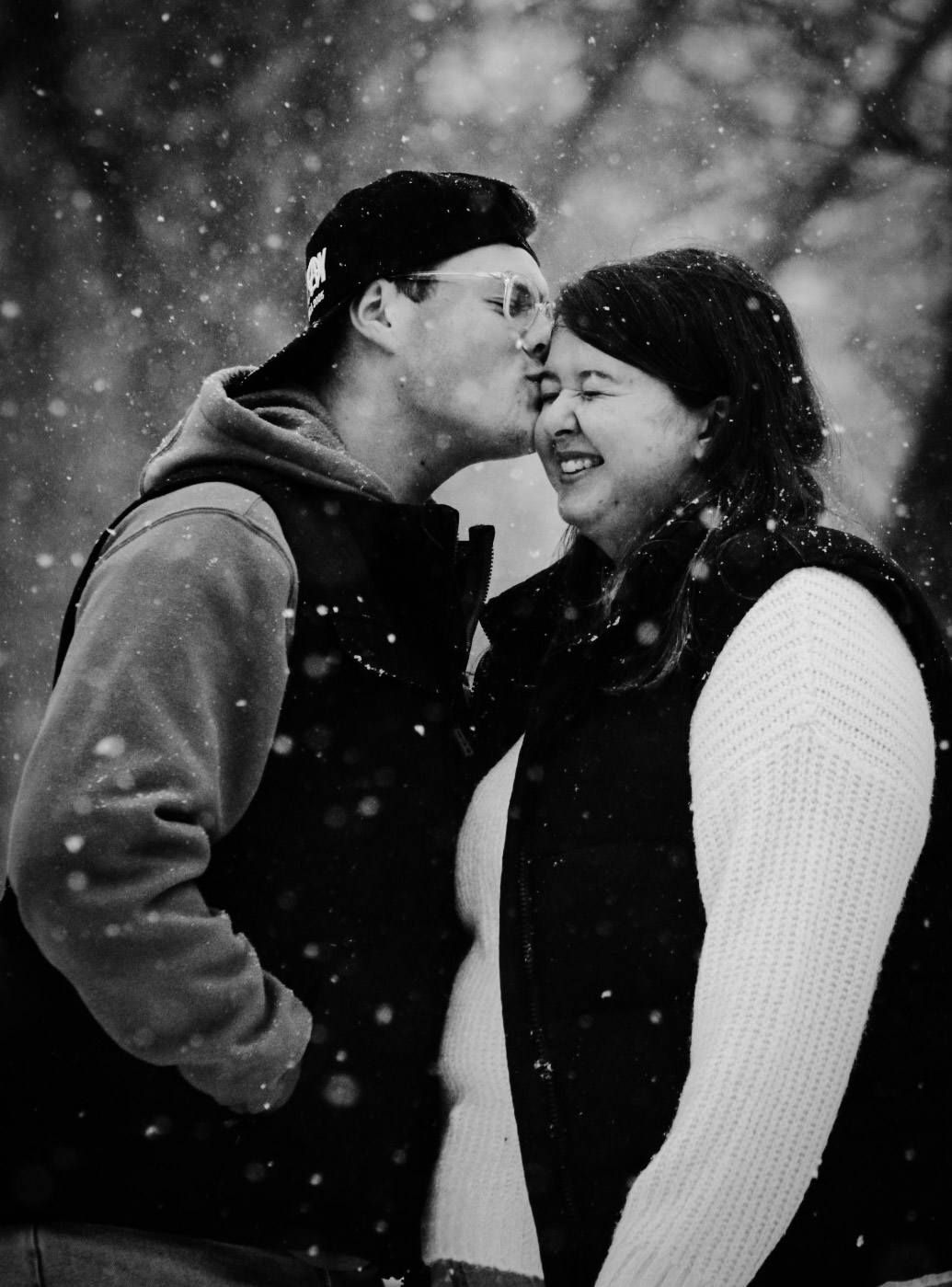 Couple posing in the winter weather, Adams Homestead, North Sioux City, South Dakota