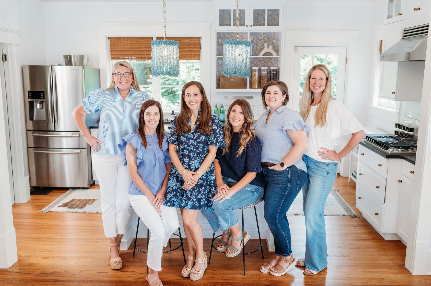A series of candid family photos displayed in a horizontal collage showing people in casual settings at home.