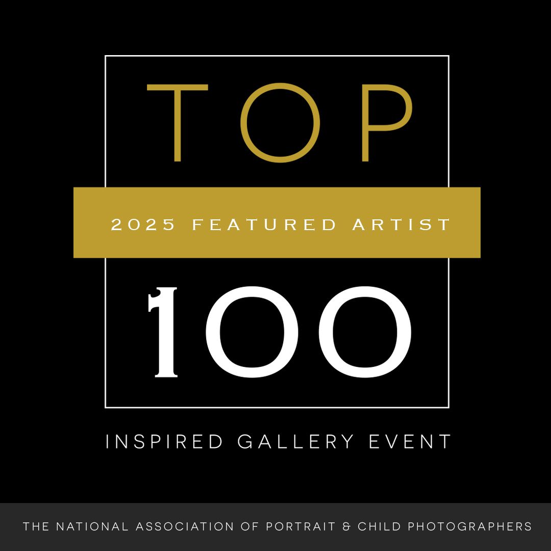 Top 100 Featured Artist 2025 Inspired Gallery Event badge by the National Association of Portrait & Child Photographers.