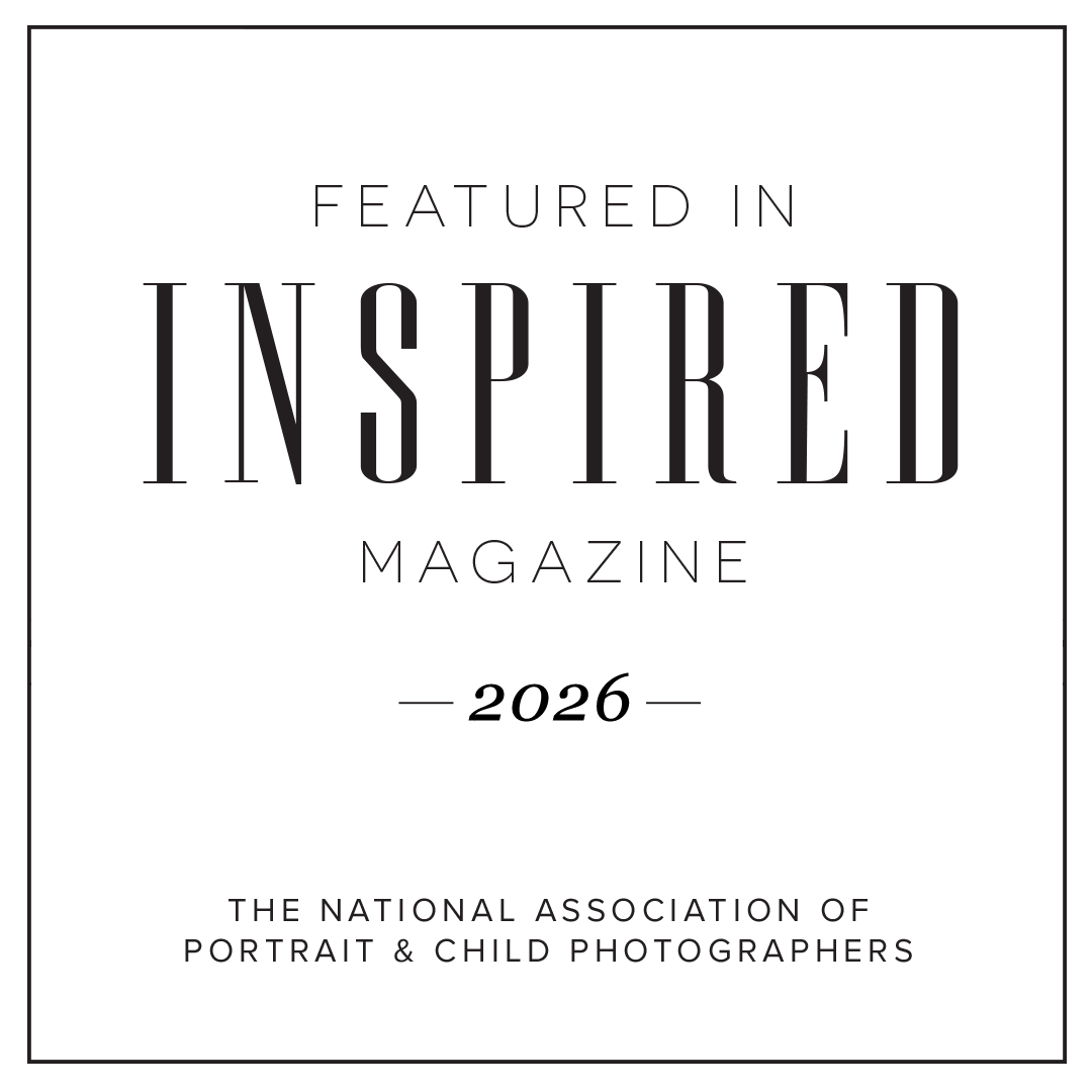 Featured in Inspired Magazine 2026 badge from the National Association of Portrait & Child Photographers.