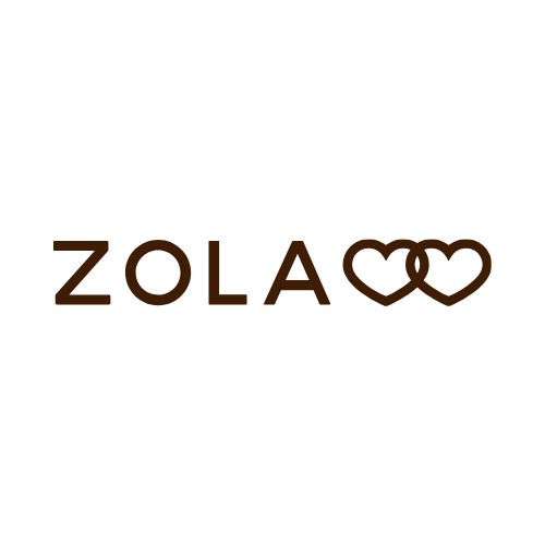 Zola wedding brand logo in brown text with double heart icon.