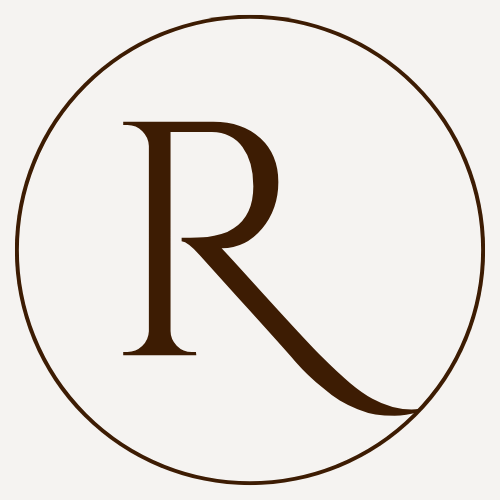A series of single letter monogram designs in brown circles arranged in a horizontal row.