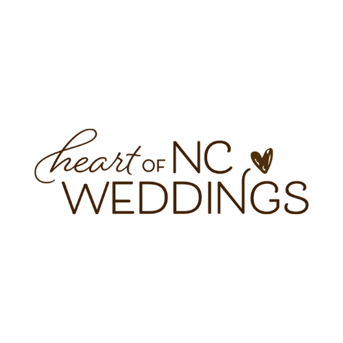 Heart of NC Weddings brown text logo with small heart icon.