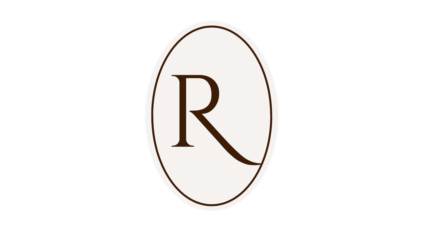 An elegant and distinctive gold monogram letter 'R' with a refined circular design surrounding it.