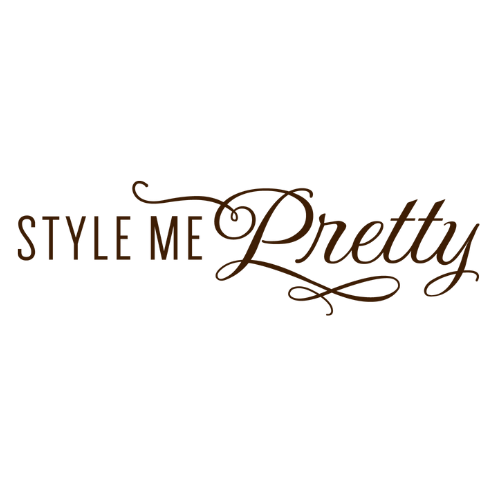 Style Me Pretty script logo in elegant brown typography.