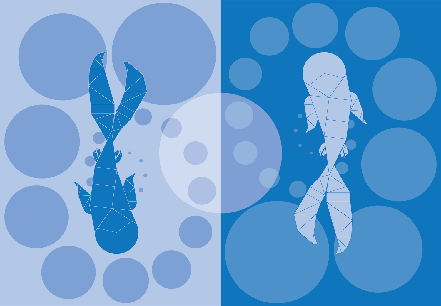 This work showcases symmetric contrast 
using colors and basic geometric shapes.