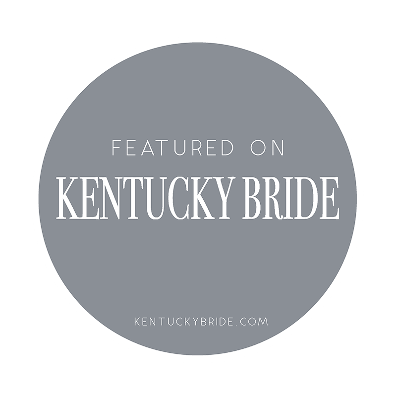 Kentucky Bride magazine logo badges in gray circular designs.