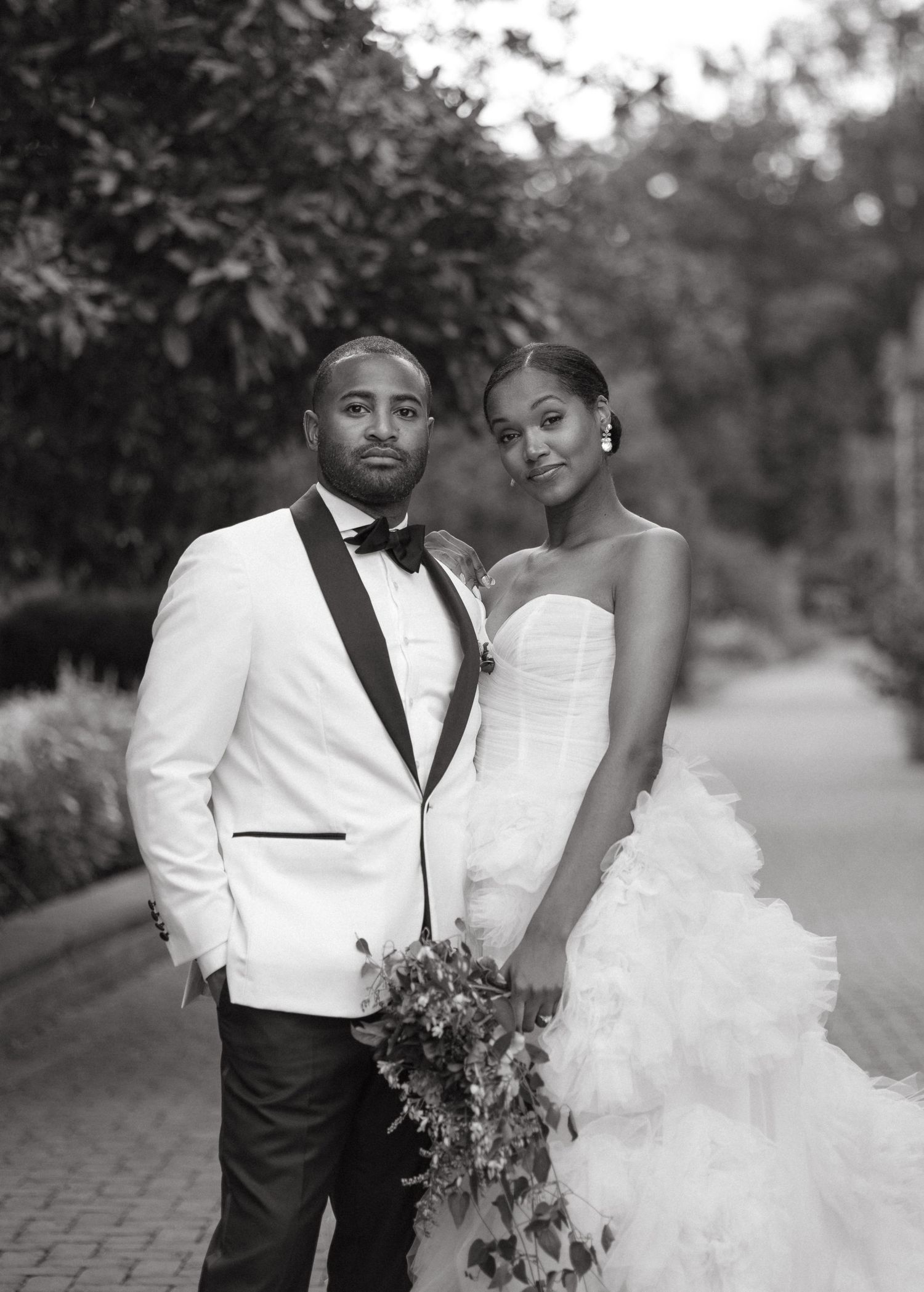 Editorial wedding couple portrait outside at an estate in Ohio. Kingswood Garden