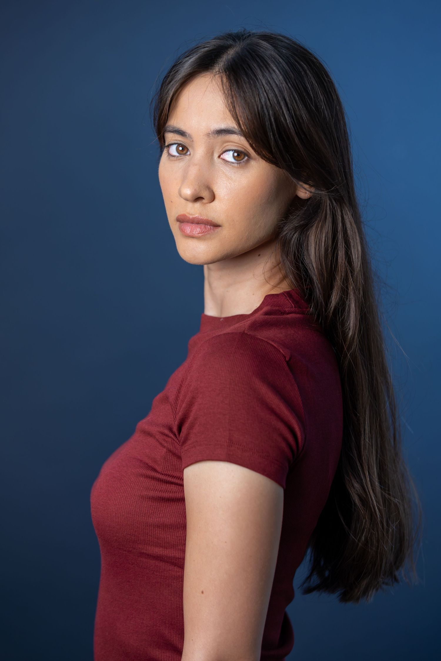 Headshot for an actress. Dramatic look.