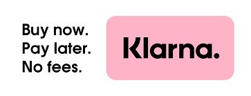 Klarna buy now pay later no fees payment option logo on pink rounded rectangle badge.