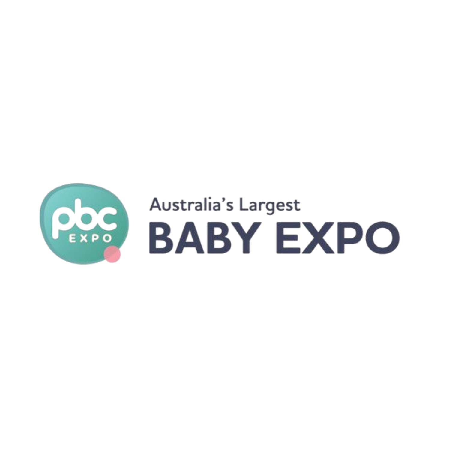 Logo for Australia's Largest Baby Expo featuring teal circular design with 'pbc expo' text.