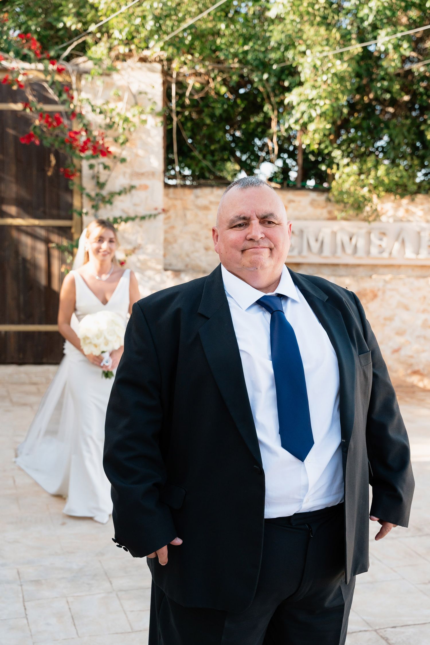 A series of candid moments showing a person in formal attire enjoying themselves at an outdoor venue.