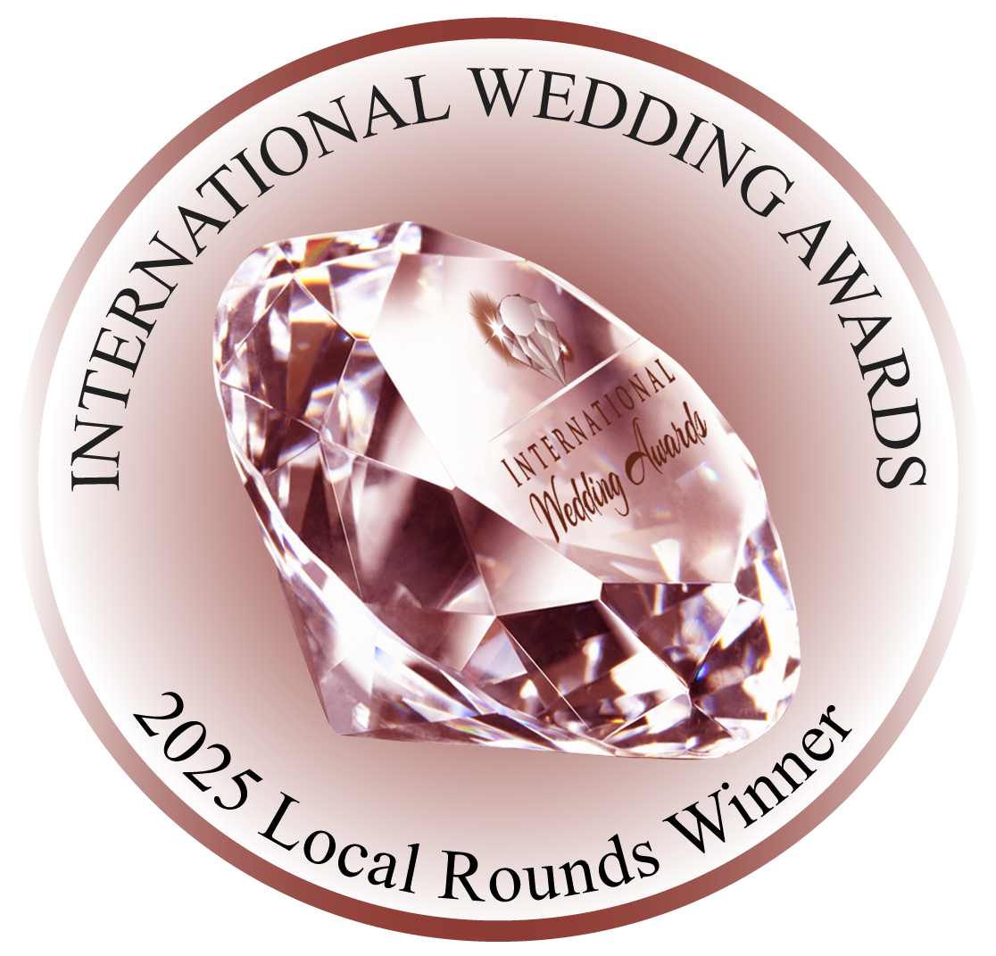 Pink tinted diamond or gemstone logos arranged in a circular pattern for a wedding awards competition.