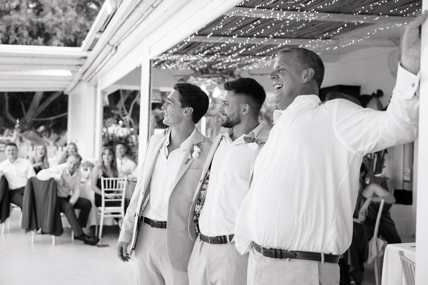 A black and white photo montage shows a series of dance scenes at what appears to be a wedding reception.