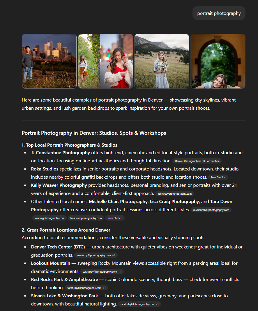 A collage of portrait photography business marketing content showcasing portfolio images and website layout designs.