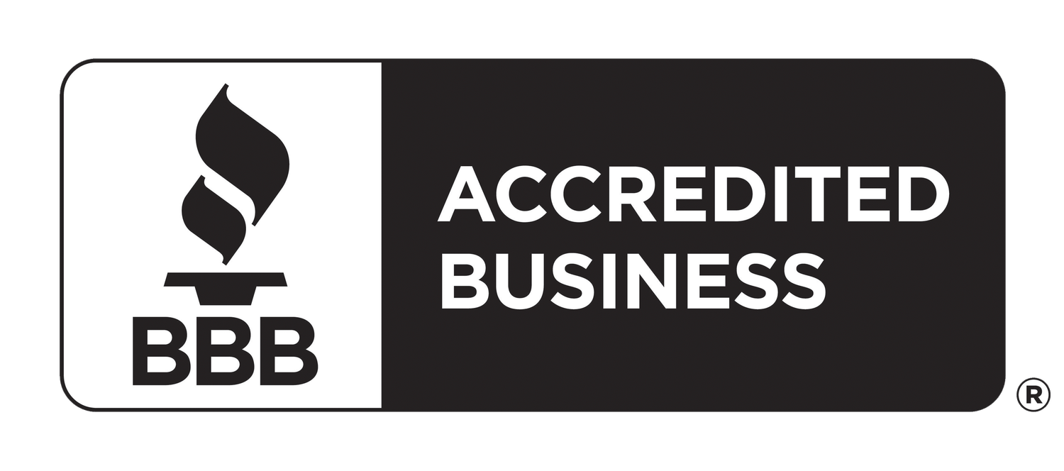 Black and white BBB Accredited Business logo showing the Better Business Bureau seal and text.
