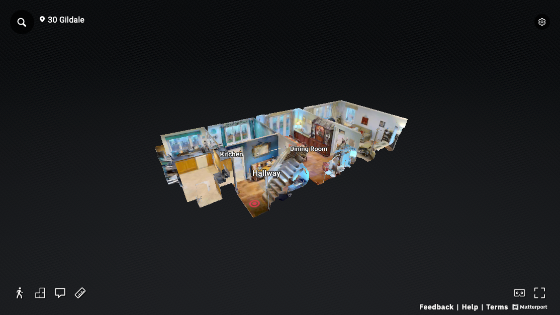 3D floor plan visualization of a modern apartment layout shown from above.