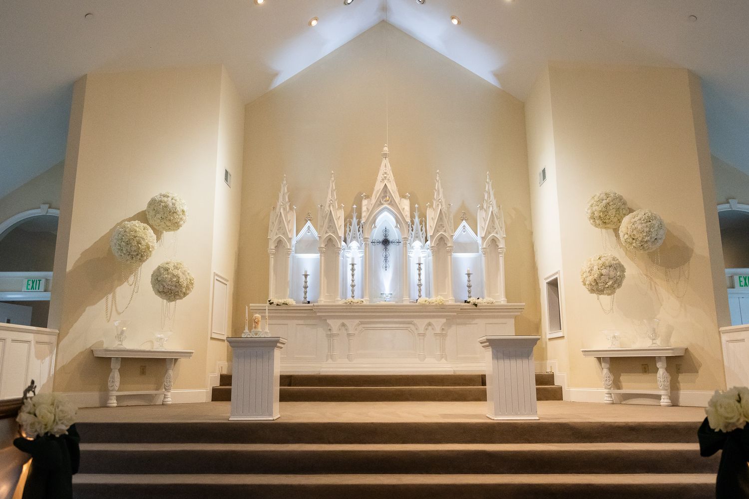 Romantic wedding chapel with high ceilings at Pristine Chapel near Atlanta.