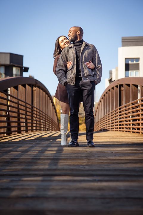 Couple embracing during their engagement photoshoot in Atlanta