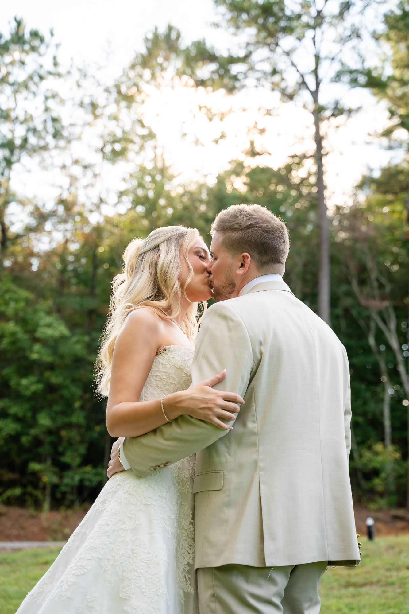 intimate wedding photos showing a couple embracing at sunset in Augusta Georgia