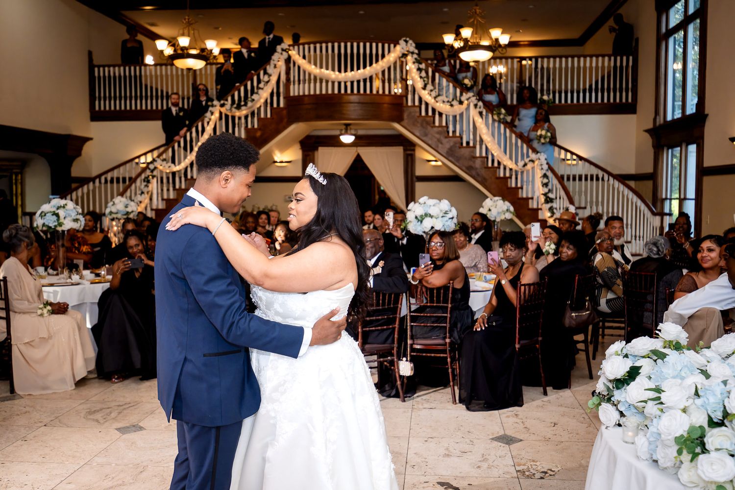 Bride and groom share first dance at Carl House wedding venue in Auburn Georgia