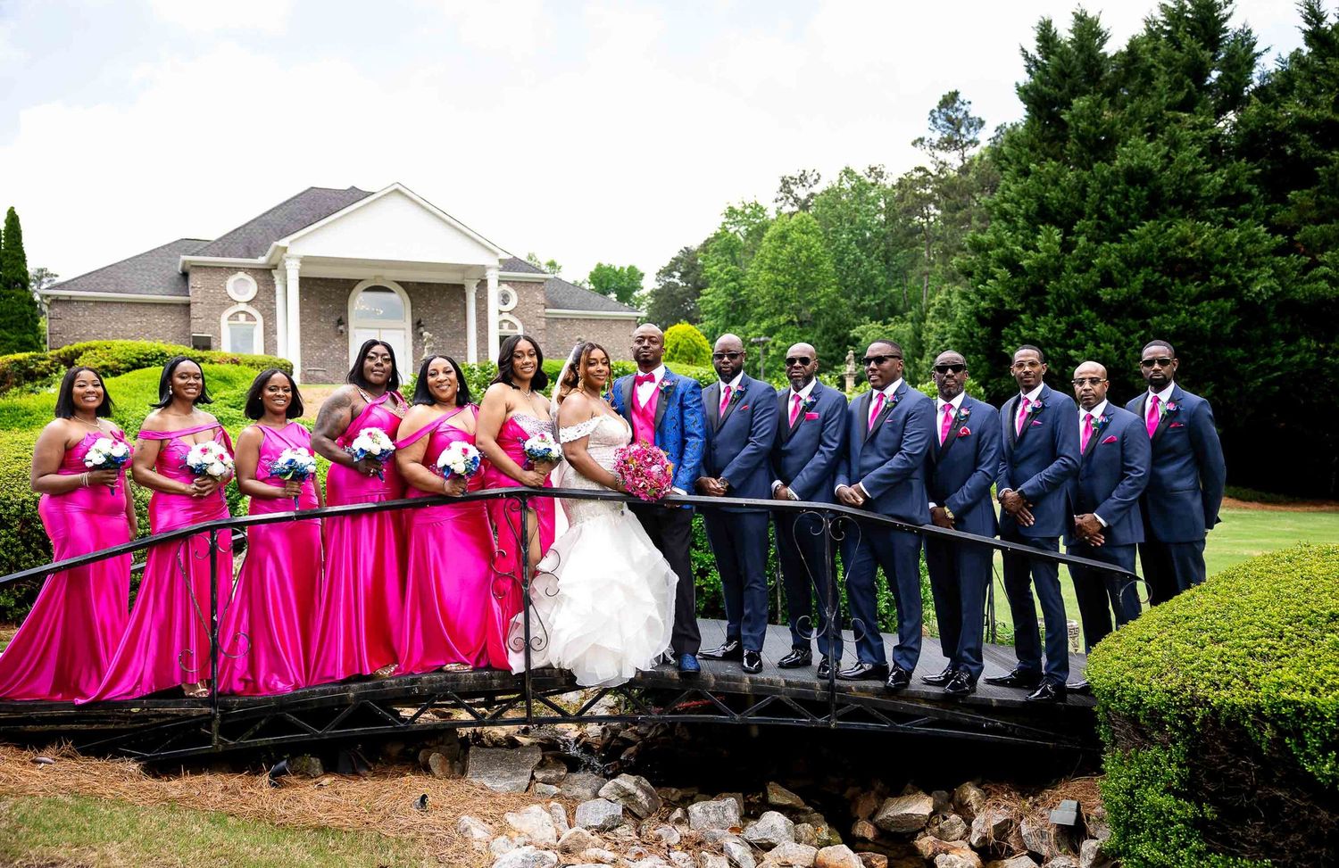 Fun bridal party photo in the gardens of Pristine Chapel in Georgia