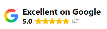 Google 5-star rating badge showing Excellent on Google with 27 reviews and a perfect 5.0 score.