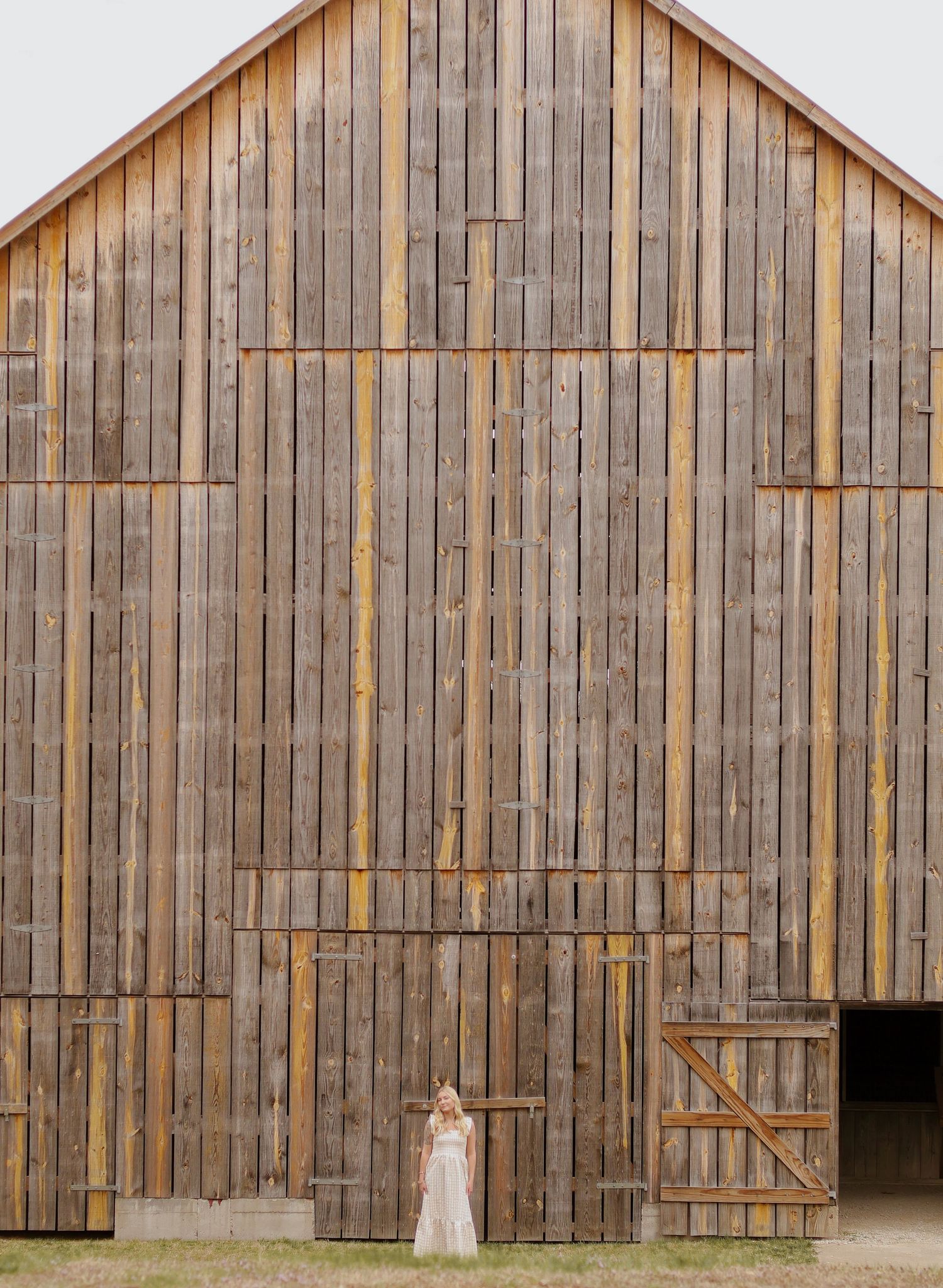 Rustic wooden barn exterior with vertical planks and dark weathered siding in natural lighting.