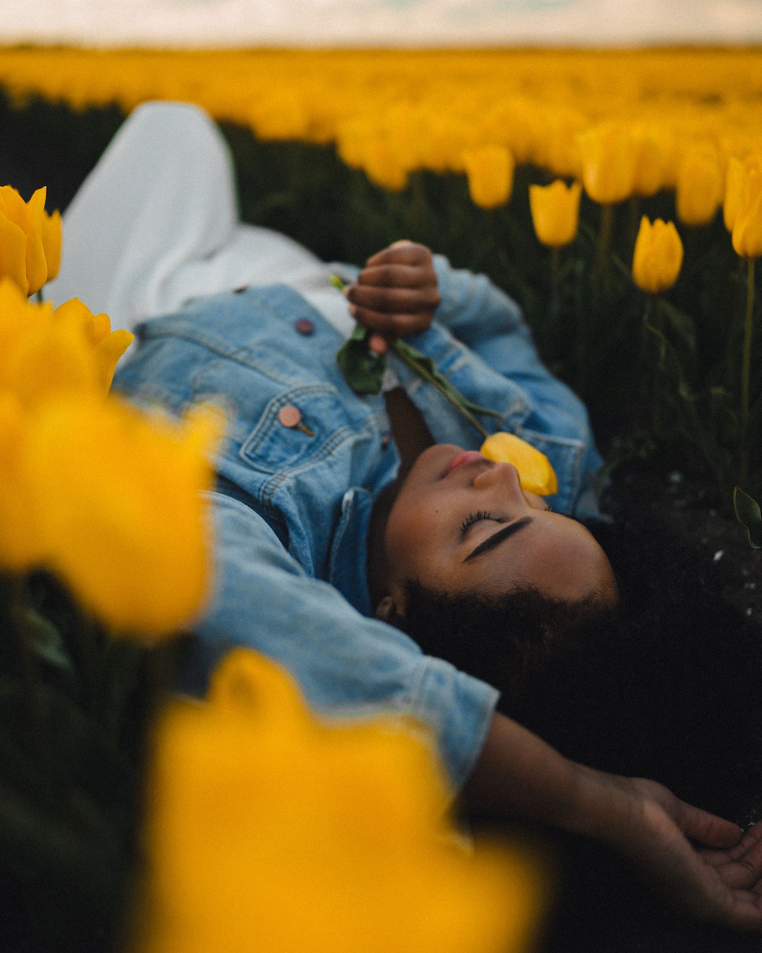Tulip fields photography session with a dreamy floral backdrop in Holland.