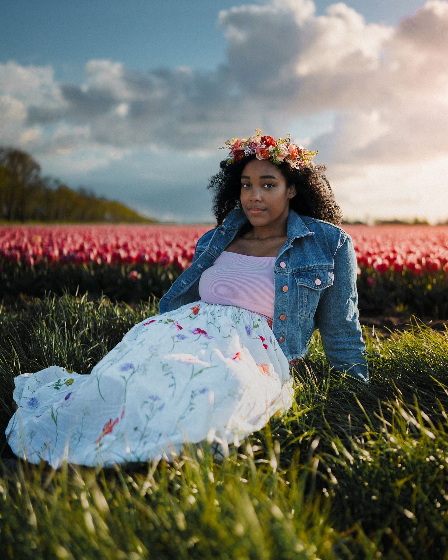 Solo portrait session in a hidden tulip field location in the Netherlands.