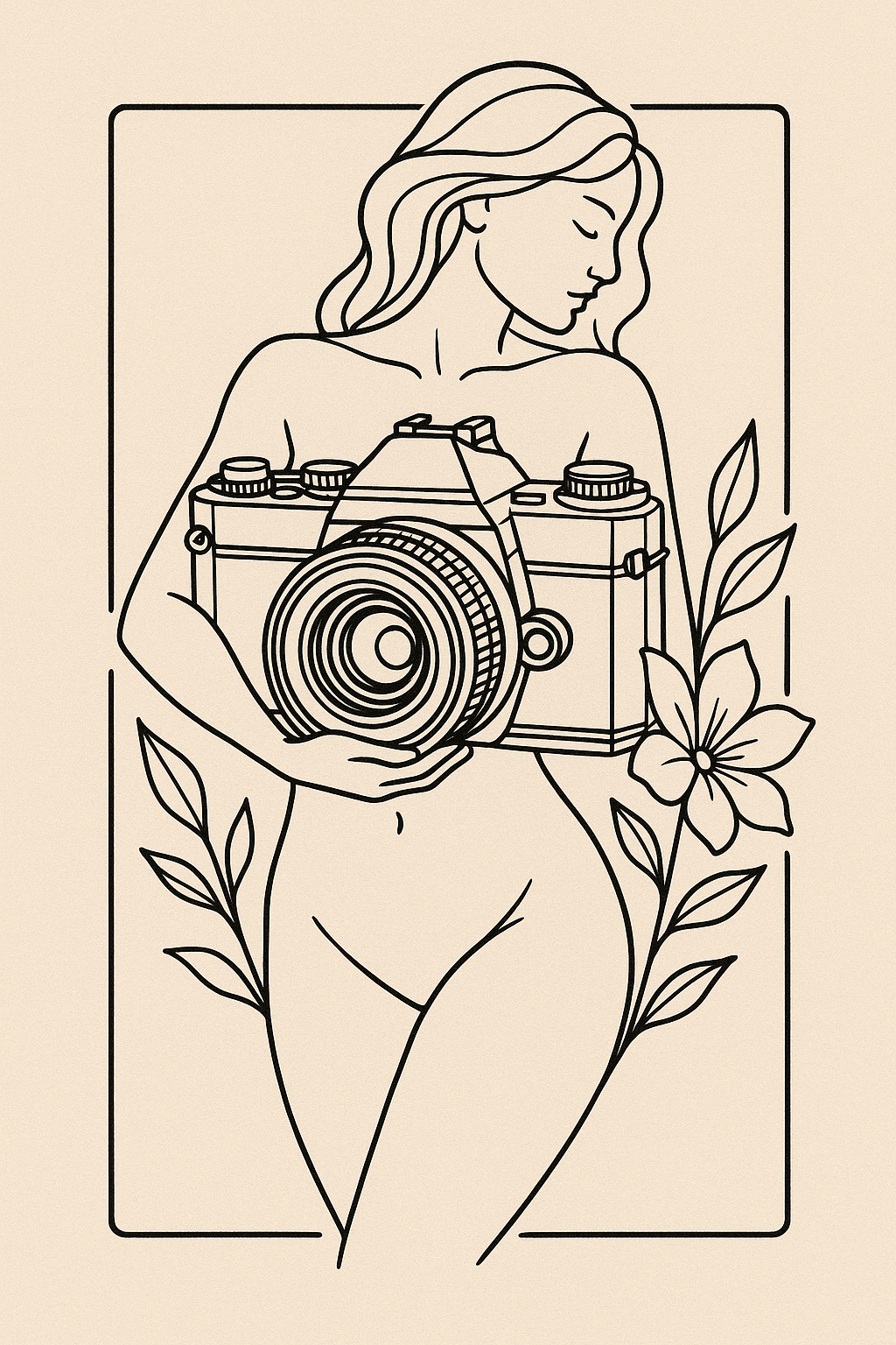 Drawing of woman holding camera