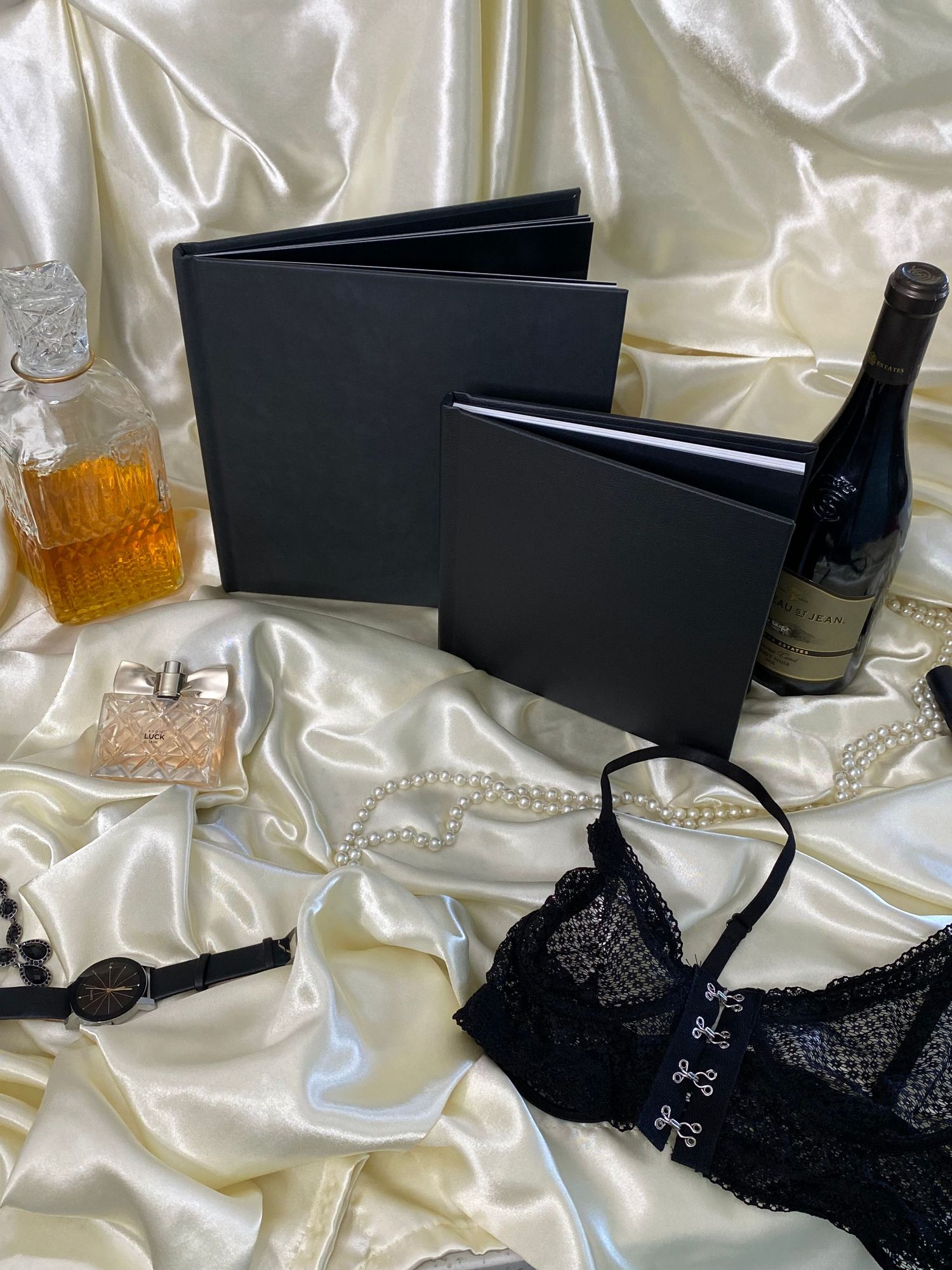 Product Photography of available add ons for a boudoir photoshoot.