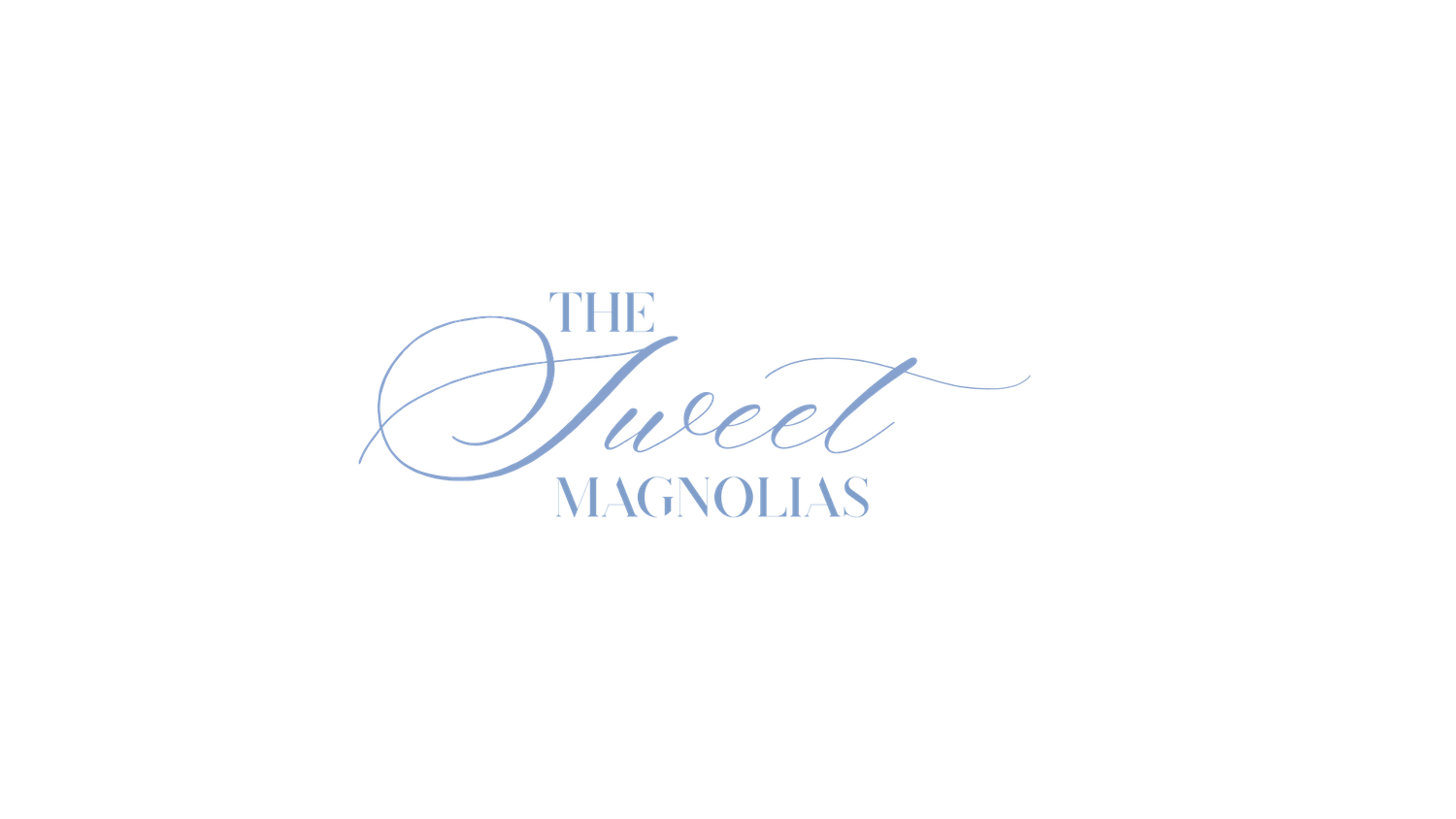 Elegant script logo for The Sweet Magnolias in soft blue on a white background.