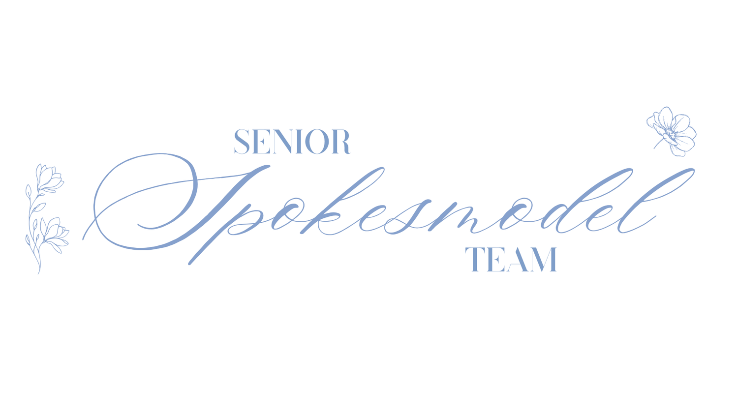 Elegant Senior Spokesmodel Team logo in soft blue script font with delicate floral accents on white background.