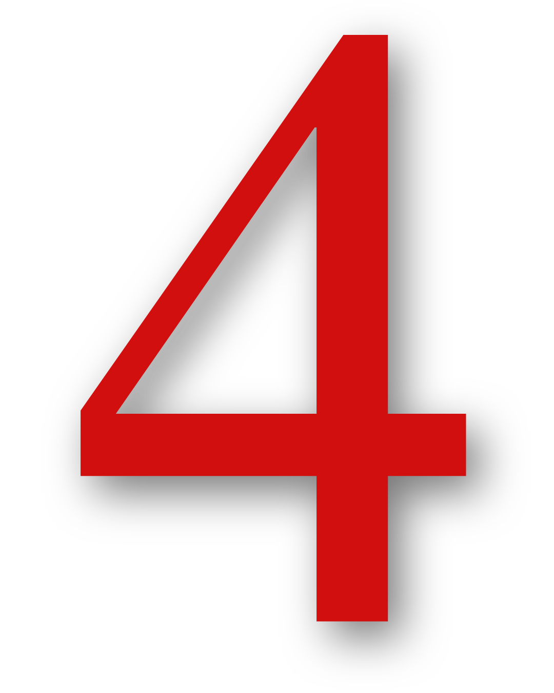 A bold red number 4 with a subtle drop shadow against a white background.