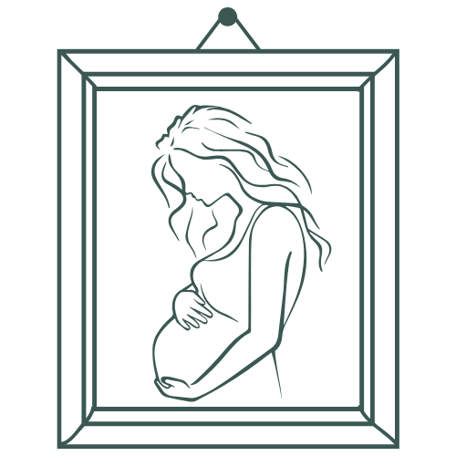 Simple line drawings of framed portraits arranged in a horizontal row, showcasing minimalist artistic sketches.