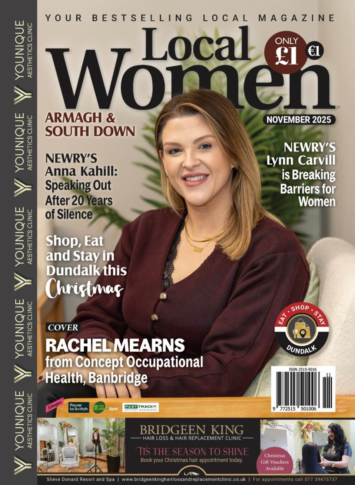 Local Women magazine November 2025 cover featuring Rachel Mearns from Concept Occupational Health Banbridge, Armagh and South Down edition.