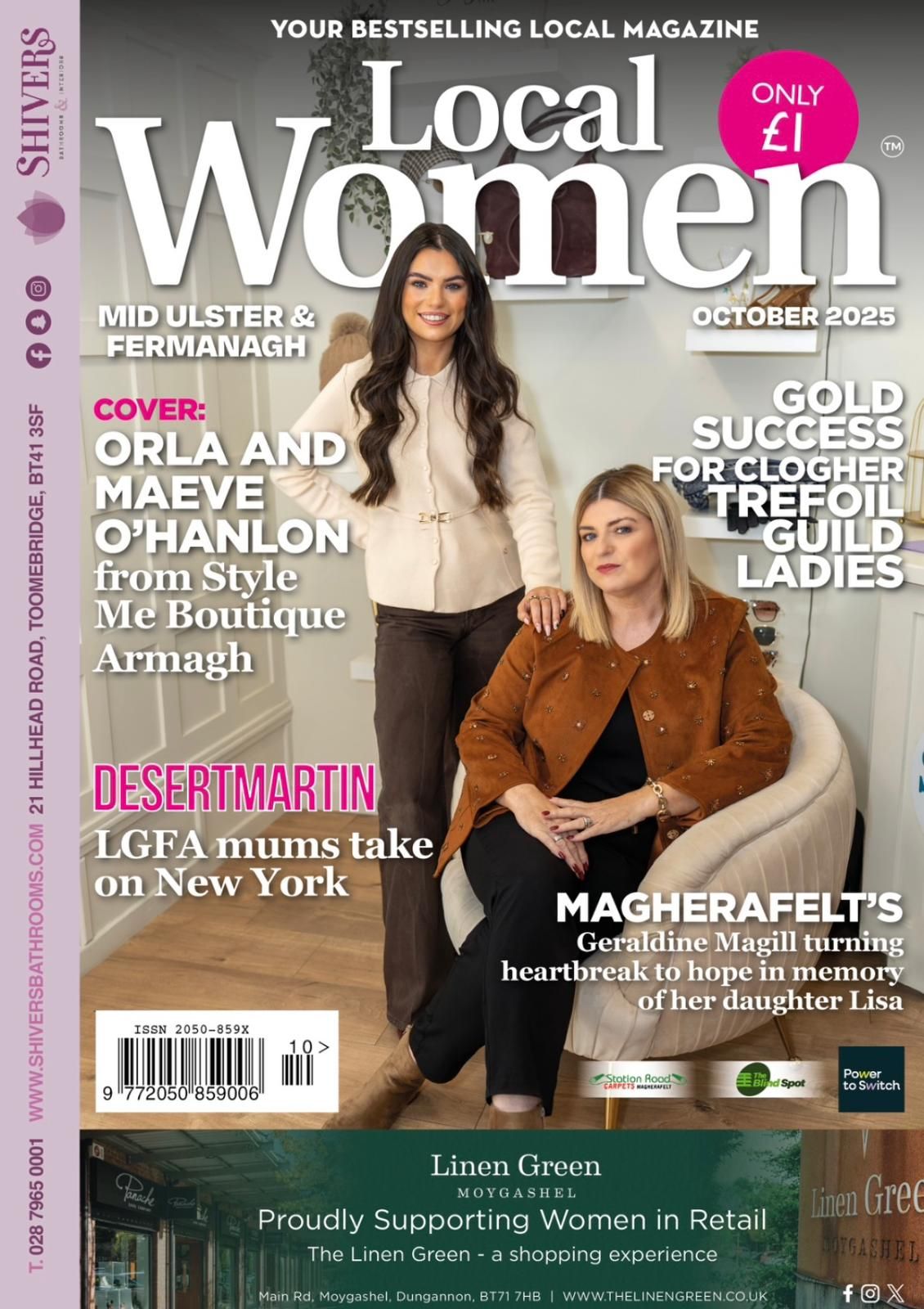 Local Women magazine October 2025 Mid Ulster and Fermanagh cover featuring Orla and Maeve O'Hanlon from Style Me Boutique Armagh.