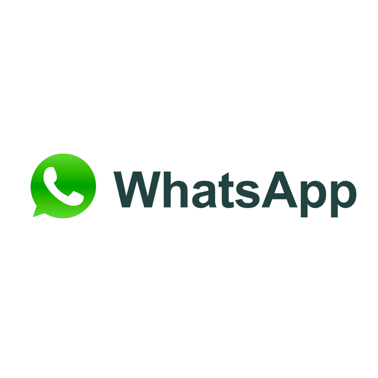 WhatsApp logo featuring a green speech bubble with a phone icon and bold dark teal text on white background.